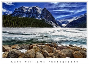 Photograph of Lake Louise frozen over in Banff National Park