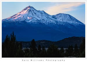 Photograph of Mount Shasta at sunrise